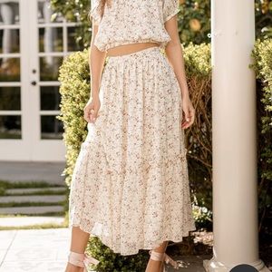 Lulus Hello ivory floral print two piece set